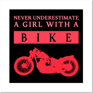 Never Underestimate a Bikergirl red Posters and Art